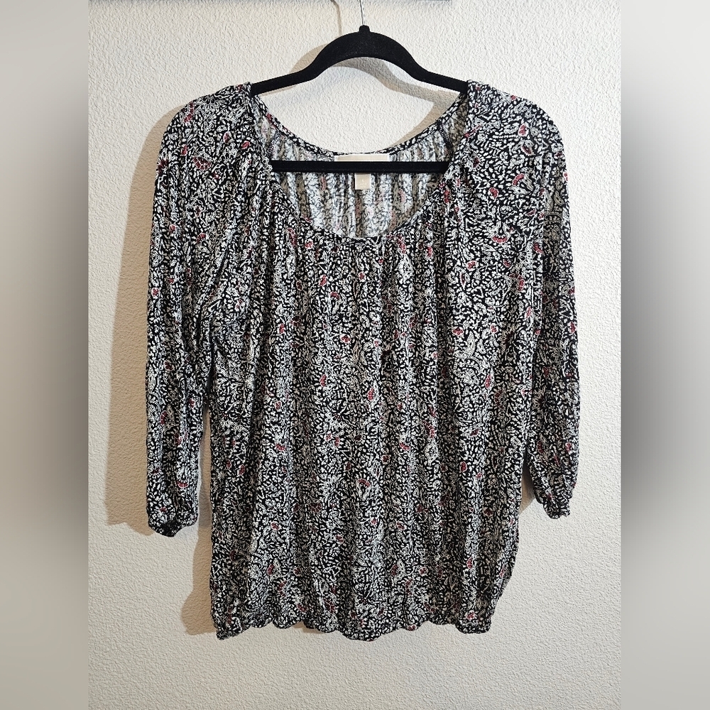 Michael Kors Black and White Blouse with Pink Accents